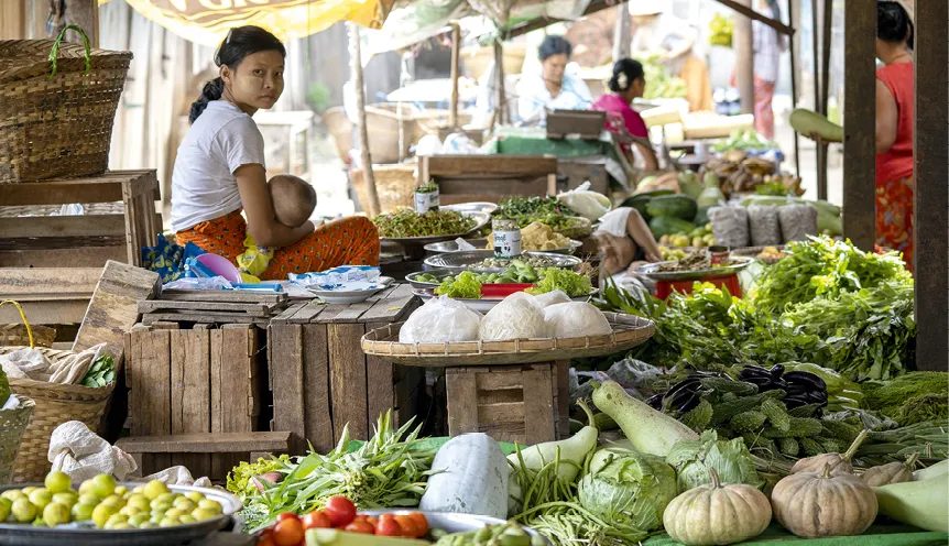 La vente de produits agricoles en Birmanie.