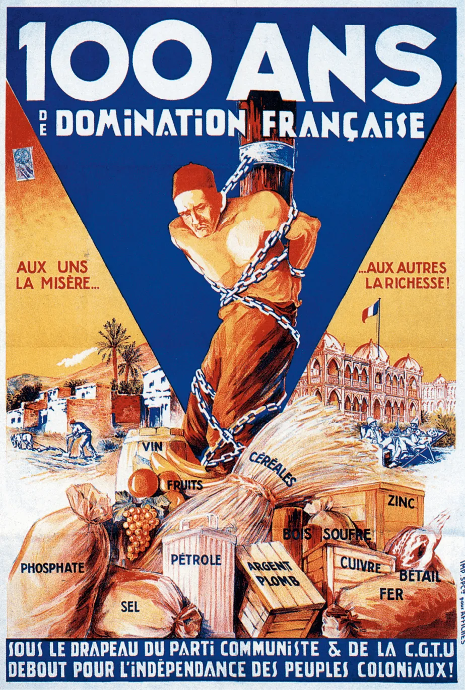 Affiche du parti communiste français et du syndicat CGTU pour le centenaire de la conquête de l'Algérie