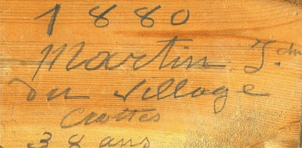 Signature du menuisier Joachim Martin, 1880