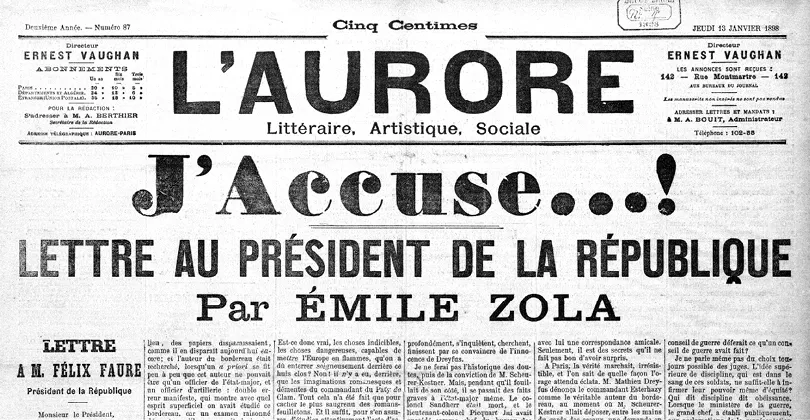 Une journal L'Aurore, J'accuse