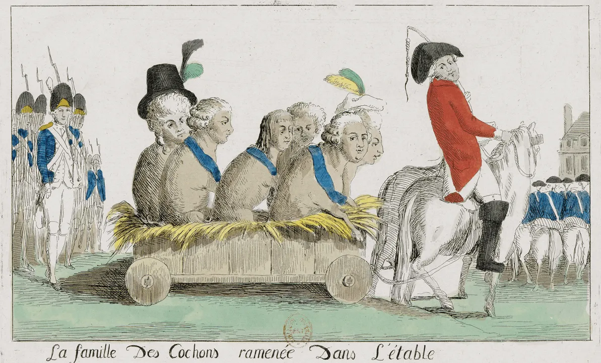 Une caricature de la fuite de la famille royale à Varennes (1791)
