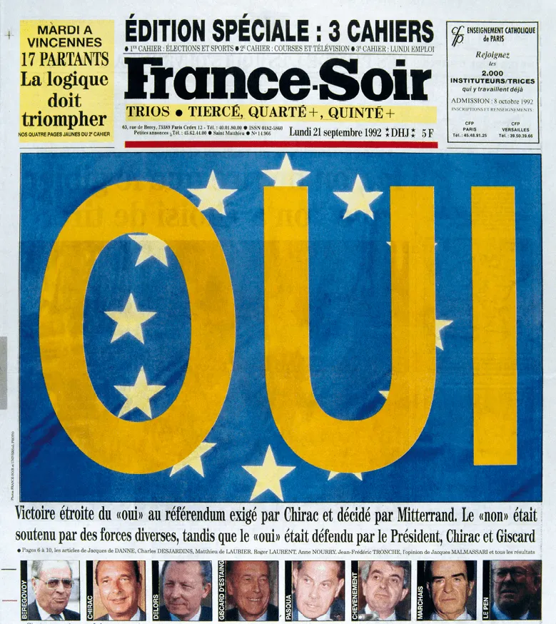 Une du journal France-Soir, 21 septembre 1992.
