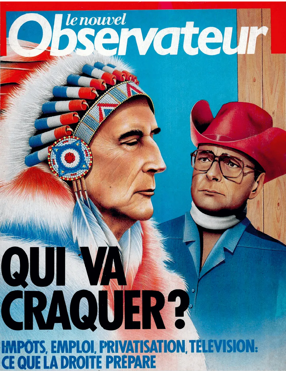 Affiche représentant françois Mitterrand en Indien et Jacques Chirac en cowboy
