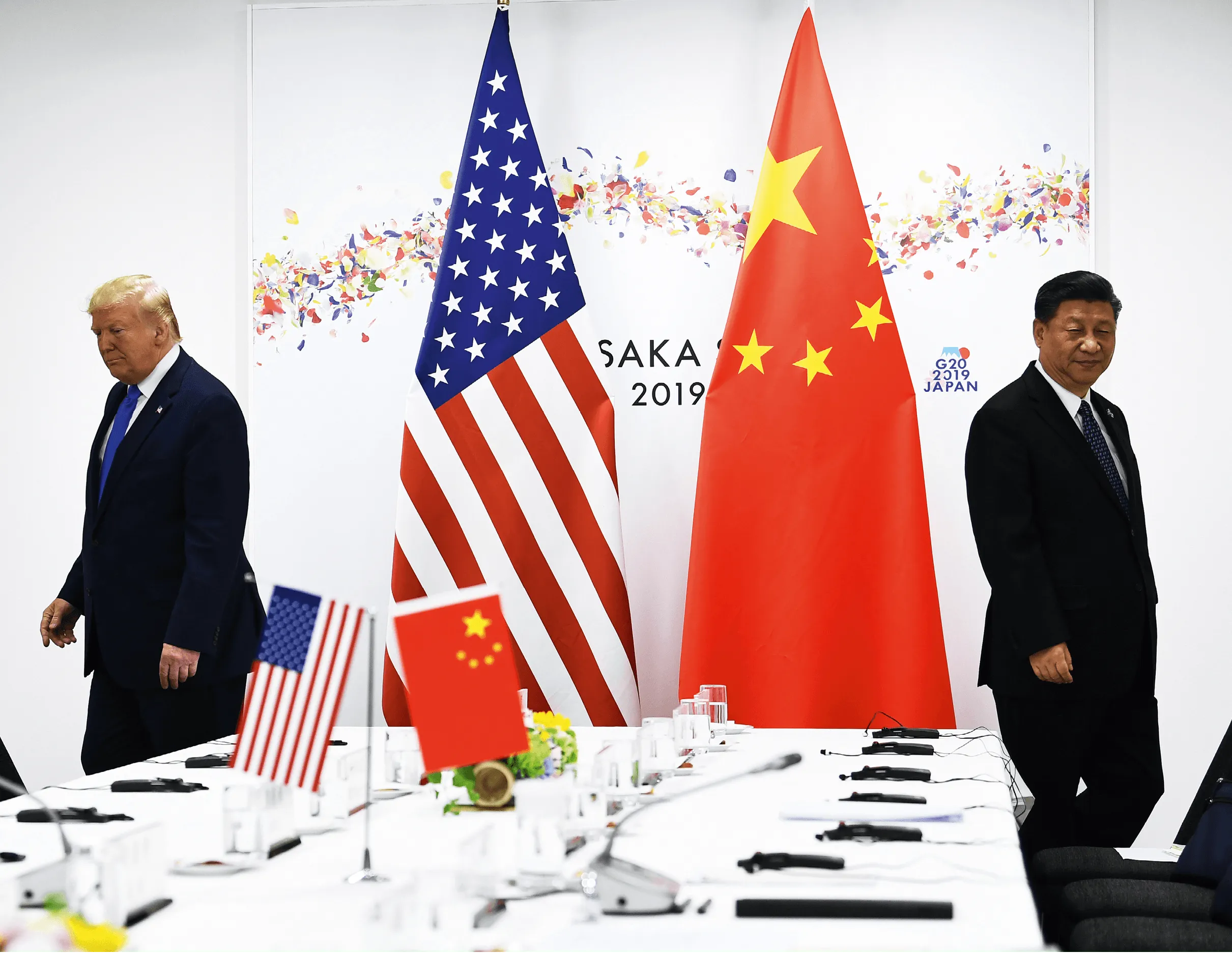 Donald Trump, président des États-Unis (2017-2021) et Xi Jinping (président de la Chine depuis 2013) à Osaka (Japon), 2019