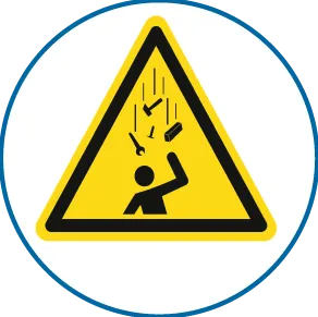 Illustration vectorielle : signalisation triangulaire jaune indiquant un risque de chute d'outils sur une personne.