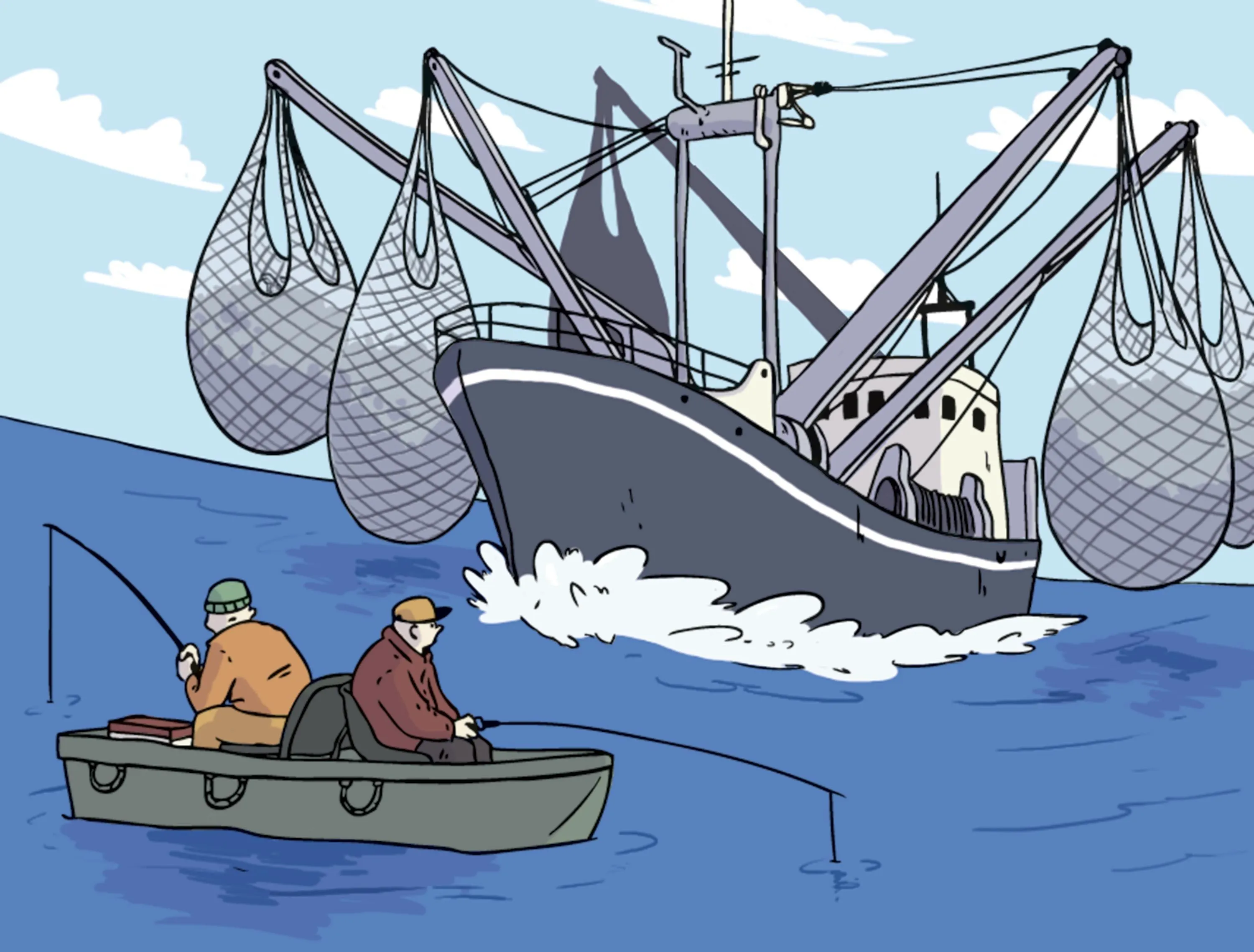 Une caricature de l'exploitation des ressources halieutiques.