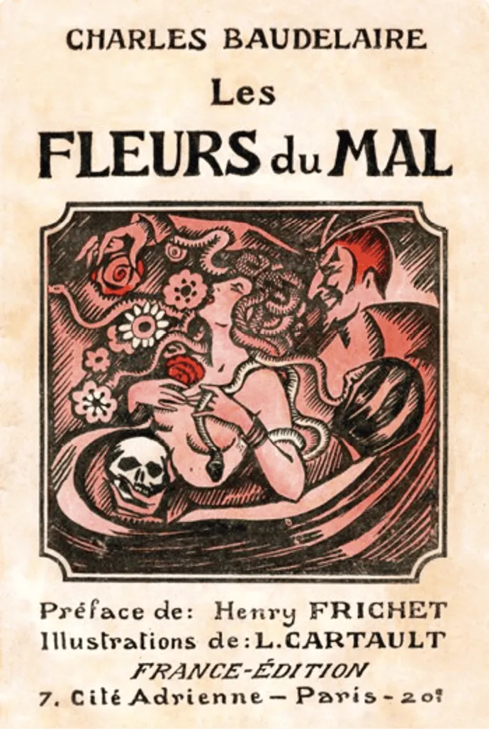 Illustration d'une couverture des Fleurs du mal.