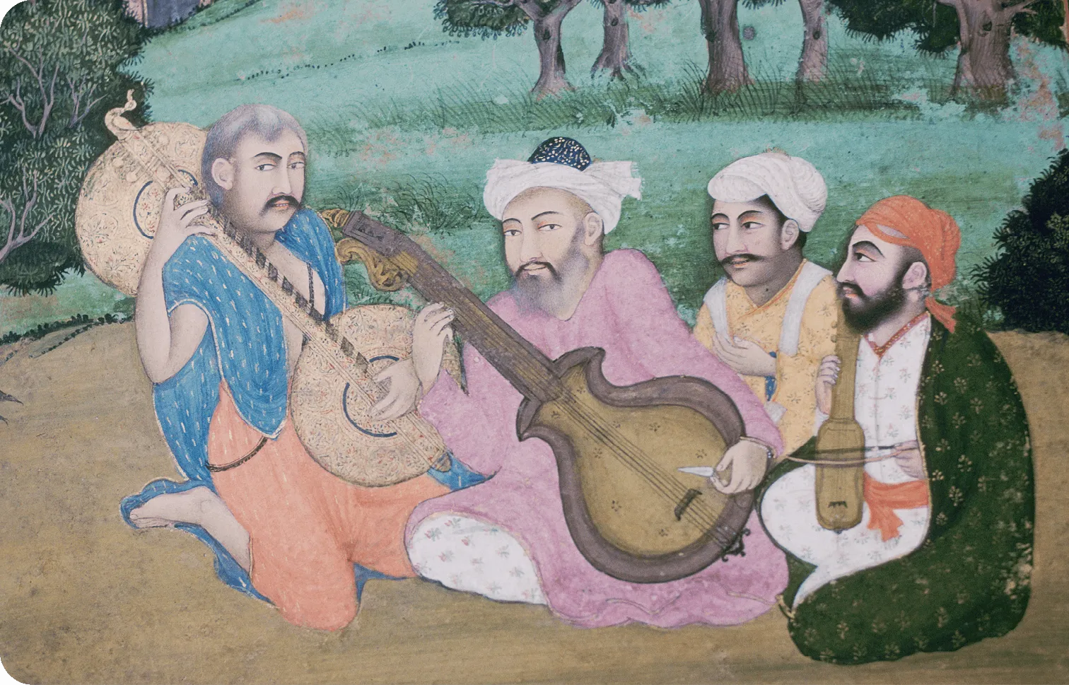 Musiciens avec instruments à cordes, miniature indienne