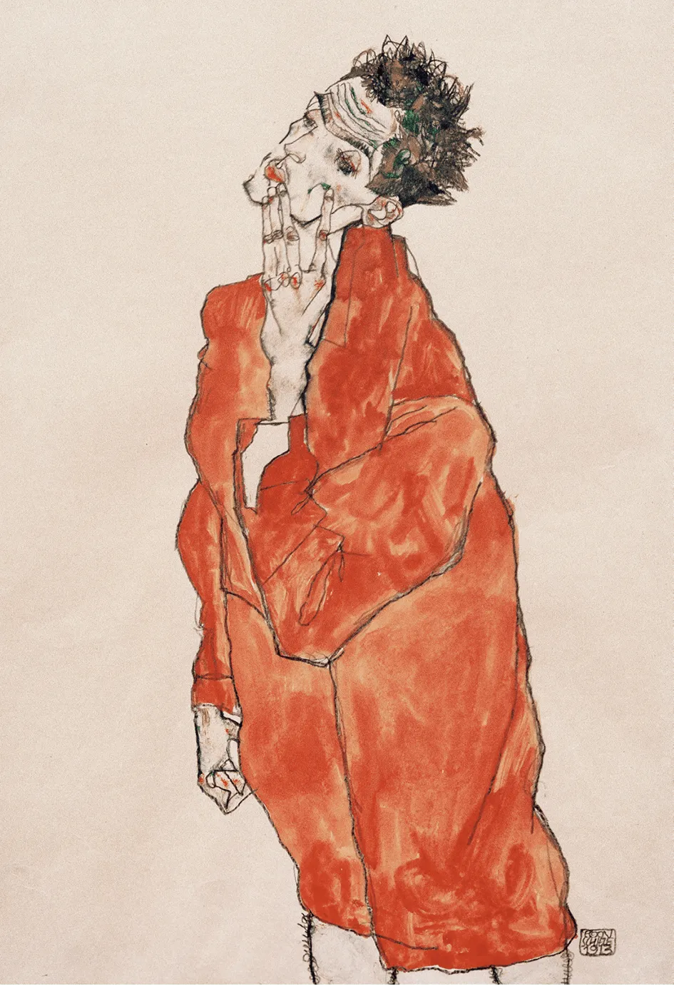 Egon Schiele, Autoportrait en 
veste orange (détail), 1913, musée Albertina, Vienne, Autriche.