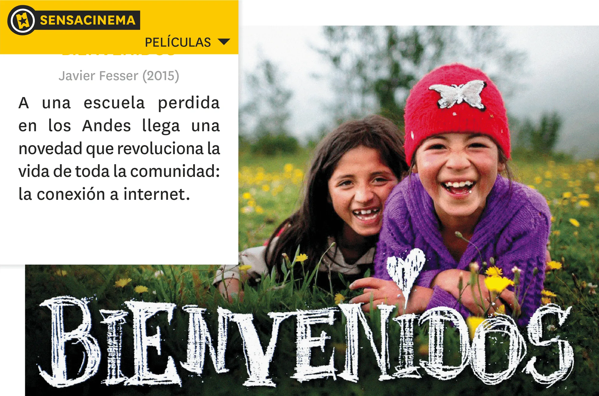 Photographie de deux fillettes souriantes allongées dans l'herbe, aux Andes. Arrivée d'internet.