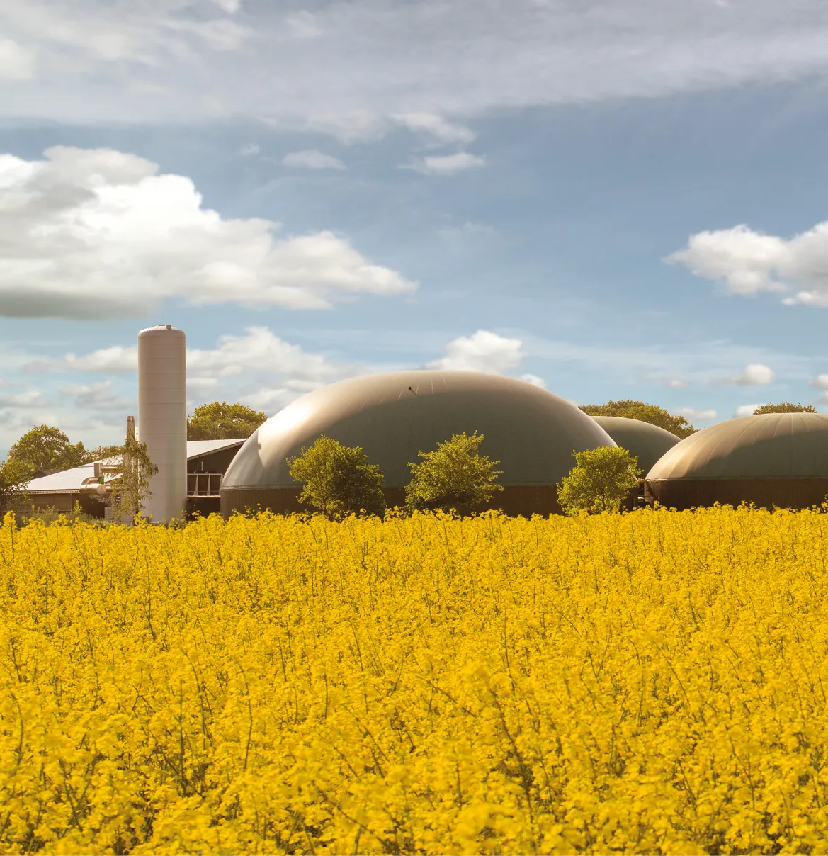 Usine de méthanisation à gaz. Le Soleil est indispensable à la production de biogaz, une source d'énergie renouvelable.