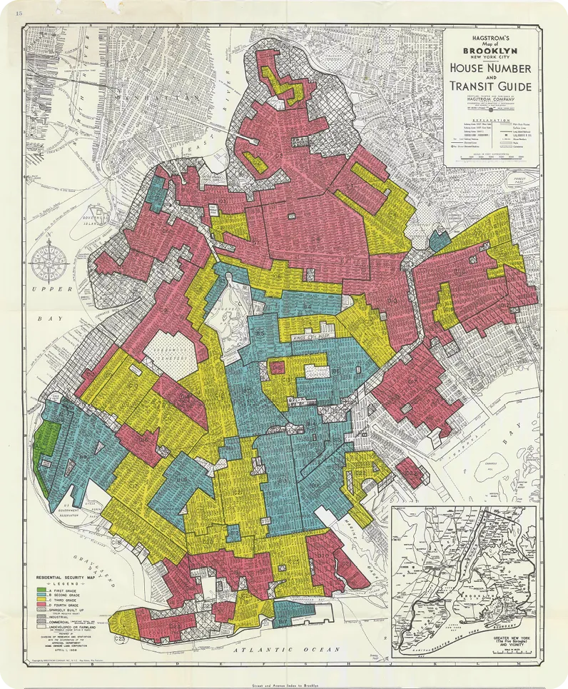 The 1938 Home Owners' Loan Corporation map of Brooklyn.