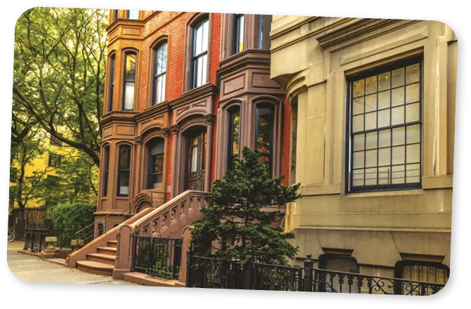 Crown Heights brownstone buildings.