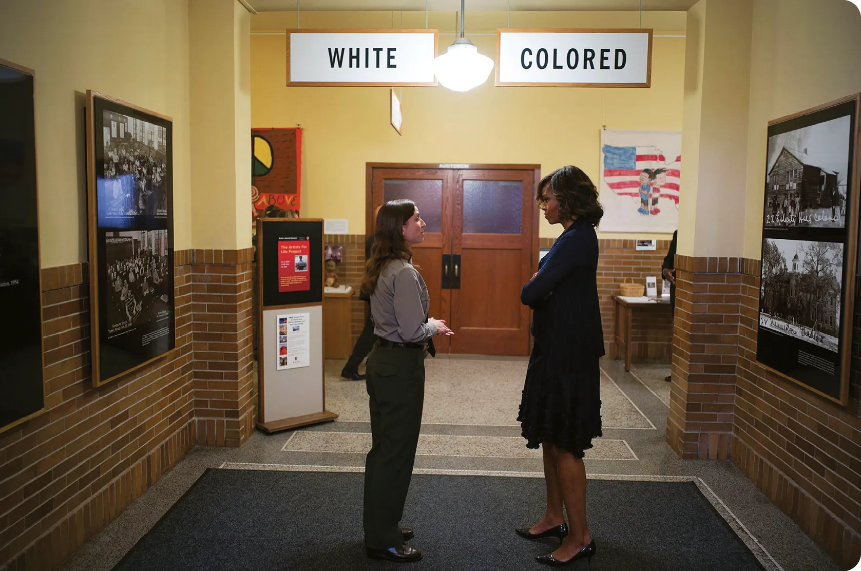 Michelle Obama tours the Brown v. Board of Education National Historic Site in Kansas, 2014.