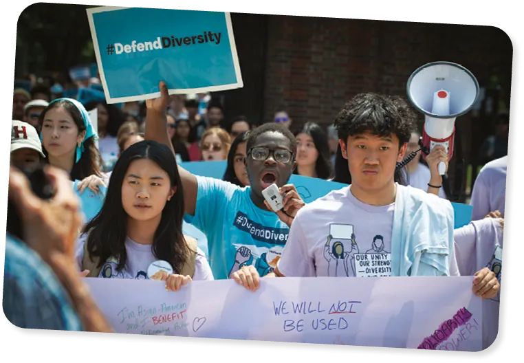 Harvard Students at a rally in favor of Affirmative Action, July 2023.