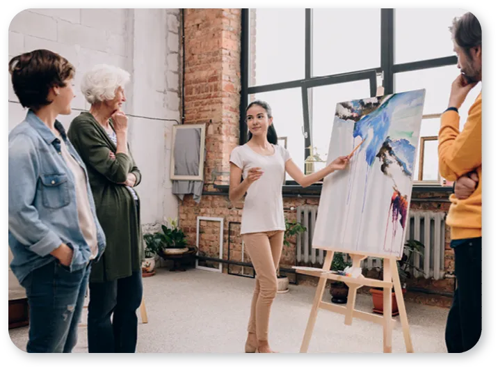 Woman showing a painting