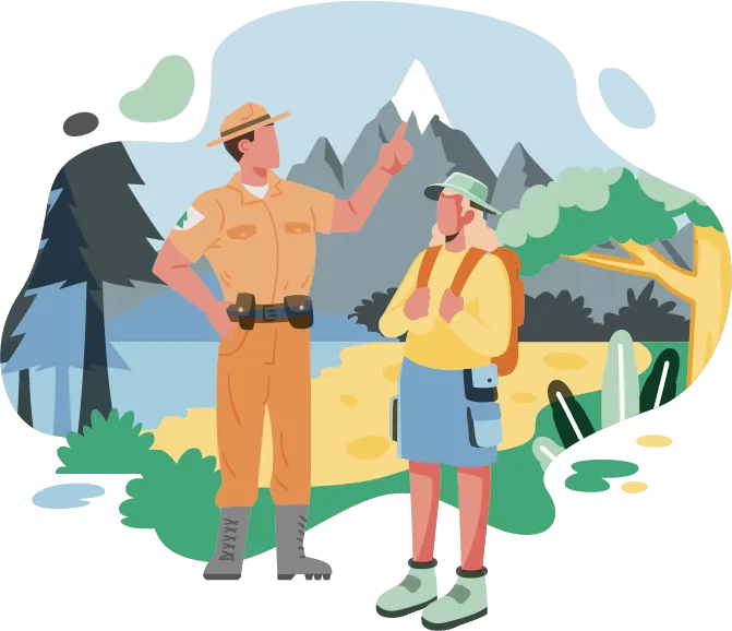 infog d'un national park ranger accompagnant une touriste