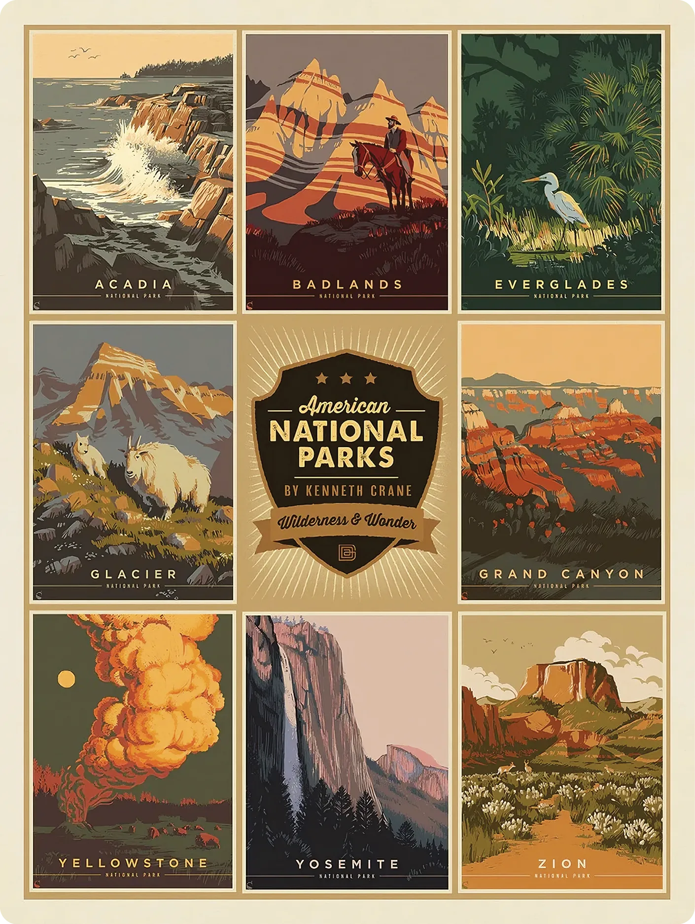 National Parks travel posters, Kenneth Crane, 2022.