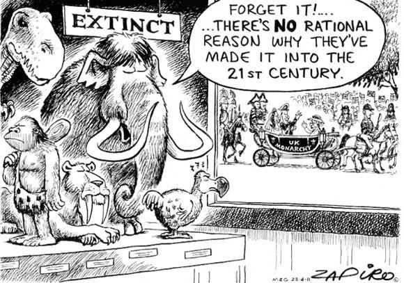 Even extinct species are watching the Royal Wedding, everybody is!, Zapiro, 2011.