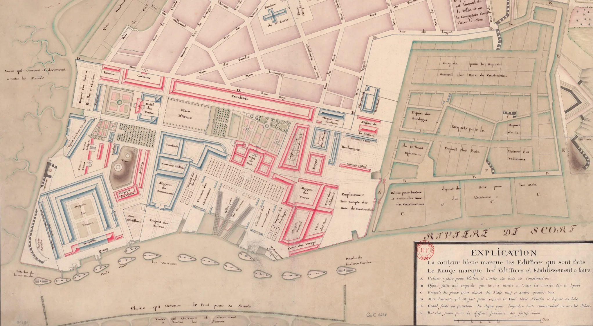 Plan général de l'enclos et parc de la Compagnie des Indes au port de Lorient