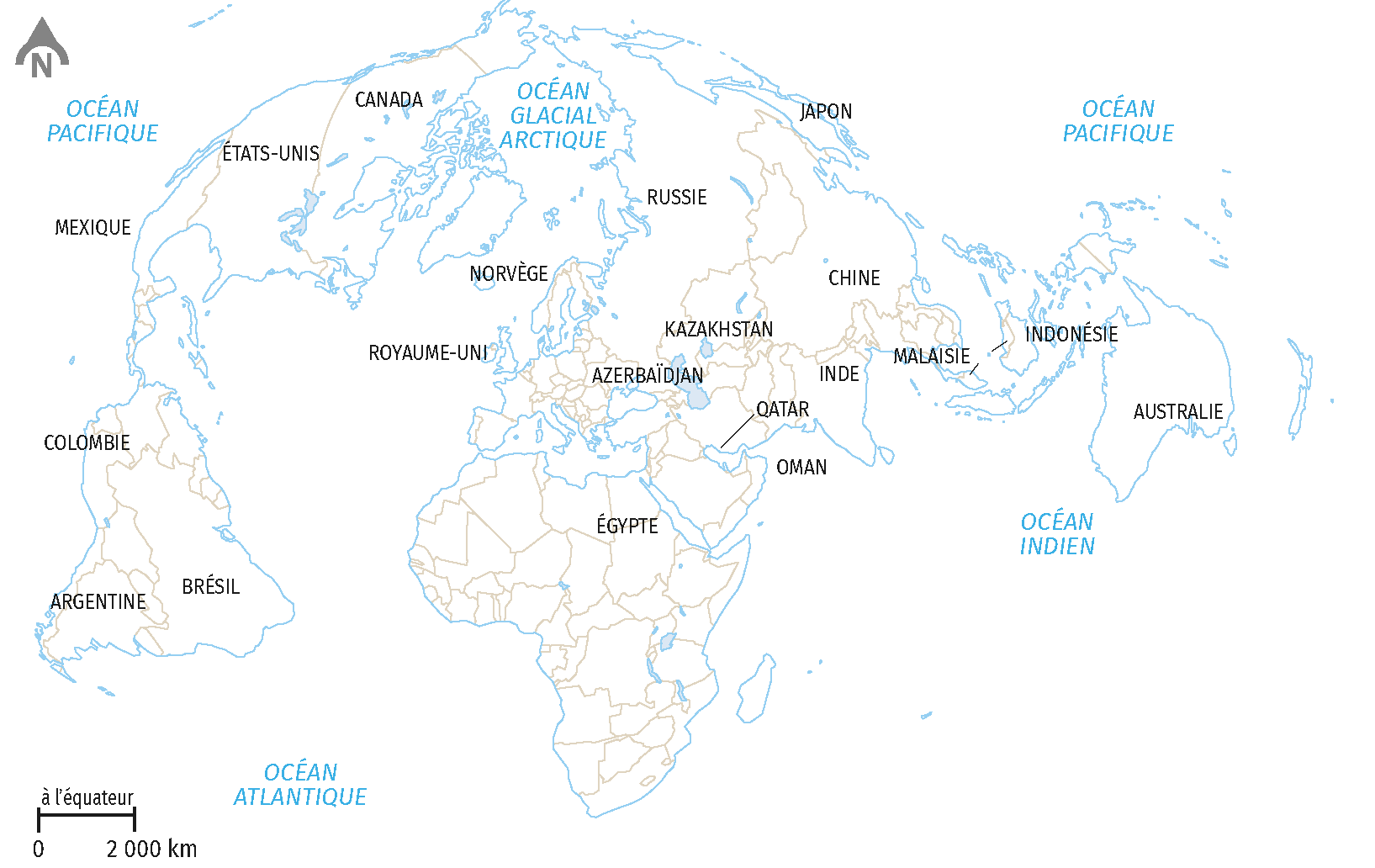carte des mers et océans