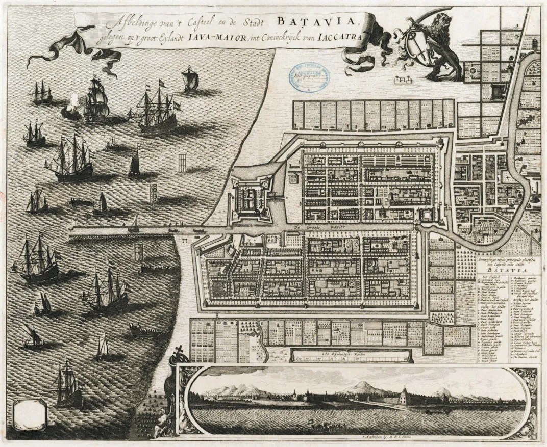 Reinier et Josua Ottens, Plan et vue de Batavia, v. 1740