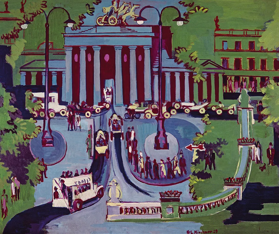 Ernst Ludwig Kirchner, The Brandenburg Gate,1929, huile sur toile, 120 × 150 cm, galerie nationale, Berlin, Allemagne.