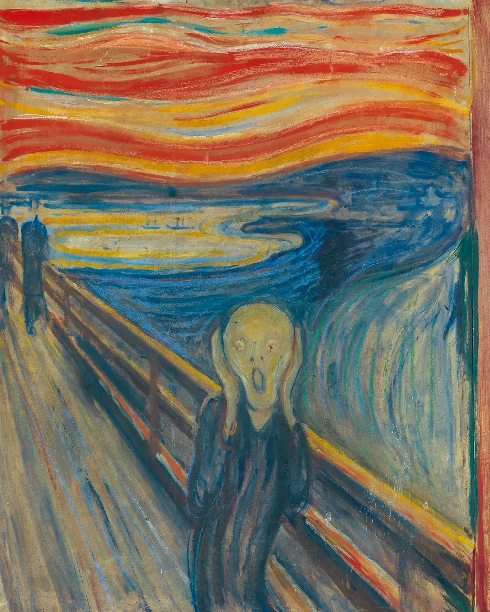 Edvard Munch, Le Cri, 1893, huile, détrempe et pastel sur carton, 91 × 73,5 cm, musée national, Oslo, Norvège.