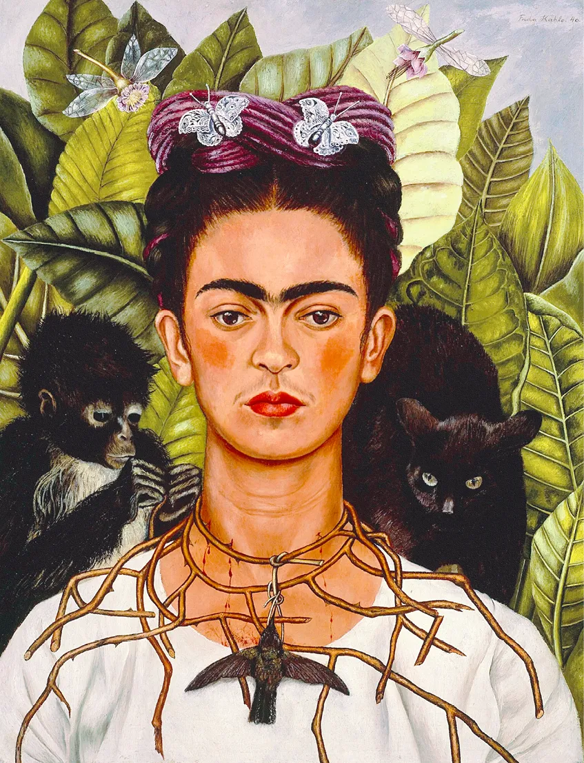 Frida Kahlo, Autoportrait au collier d'épines et colibri, 1940, huile sur toile, Harry Ransom Center, musée de l'université du Texas, Austin, États-Unis