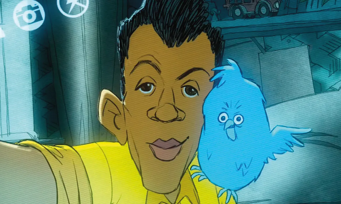 Illustration tirée du vidéoclip de Stromae, « Carmen », Racine carrée, 2013, dessiné et réalisé par Sylvain Chomet.