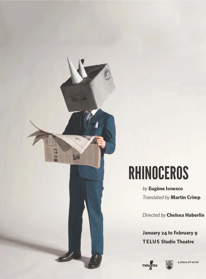 Affiche d'une représentation de la pièce Rhinocéros d'Eugène Ionesco