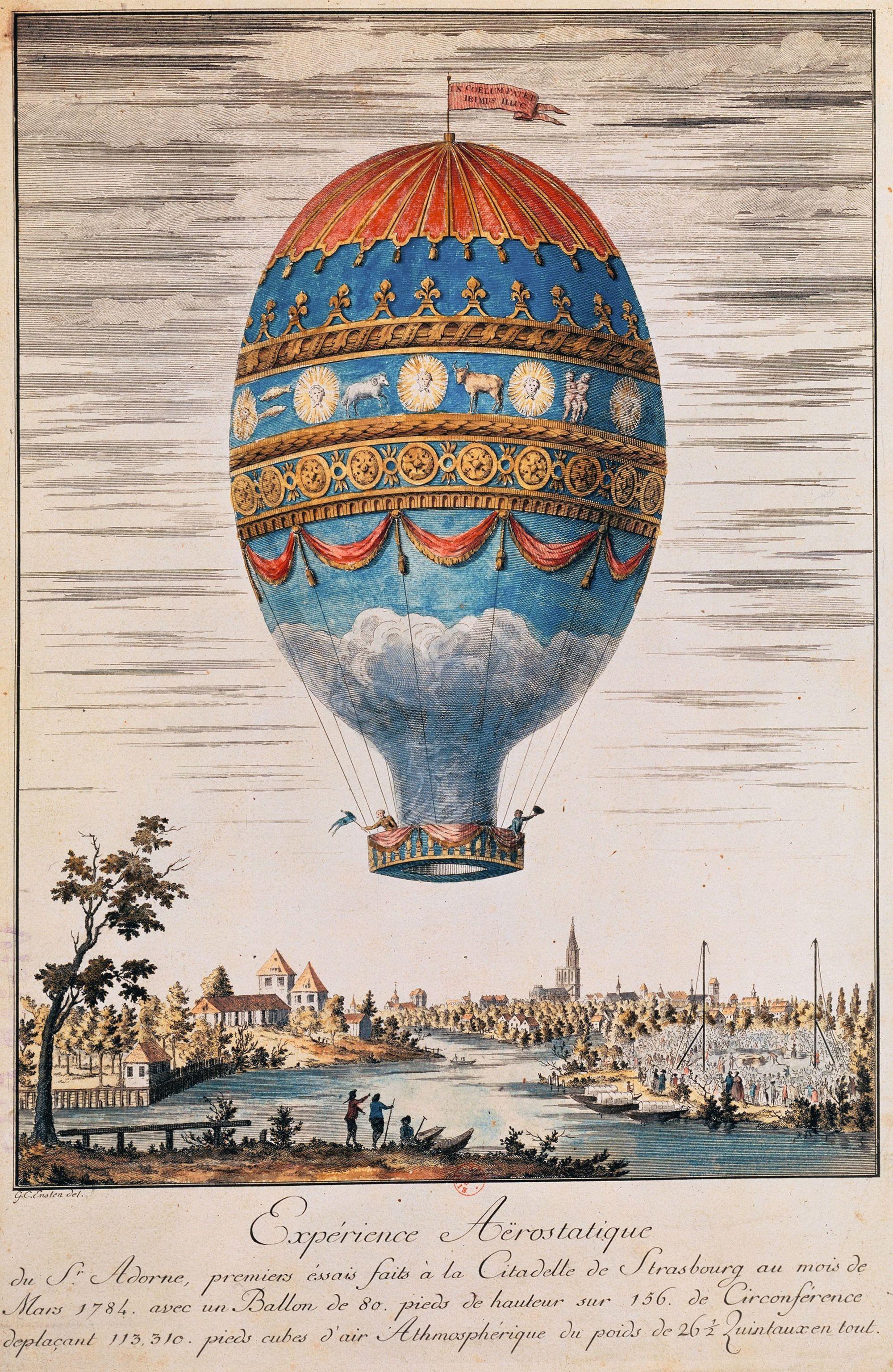 Gravure Ancienne "Ballon Monté Aérostat 1794" - Procédé De 1894, Format 30,2 X 21,8 Cm