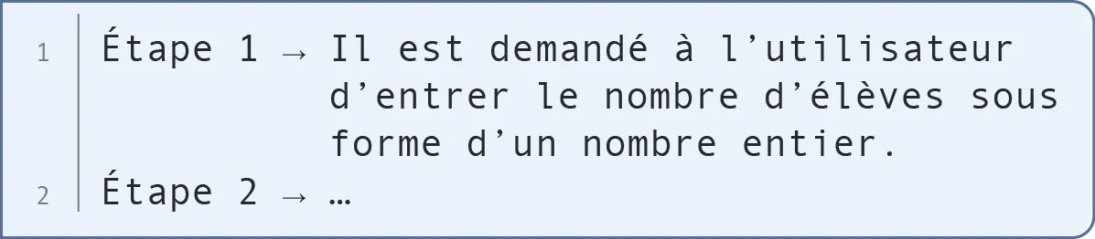 Étape 1 de l'algorithme à compléter