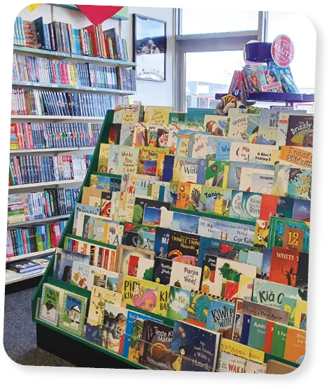 Children's books selection such as Fairy Tales, Learning new word, Picture book in the display shelves in Kids zone at Book store.