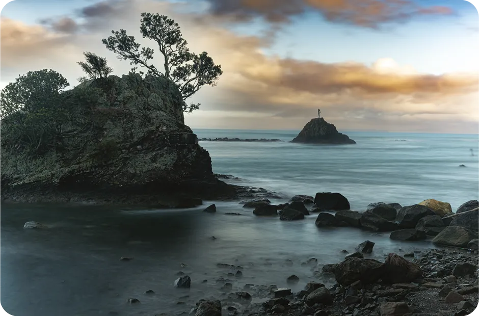 Wairaka statue looking out to Whale Island in Whakatane New Zealand March 2025.